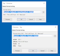 Powerful settings for converting filenames and tags